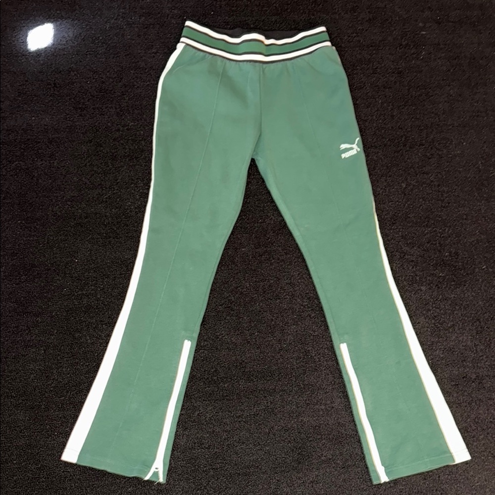 Puma ladies Green Joggers with White Stripes